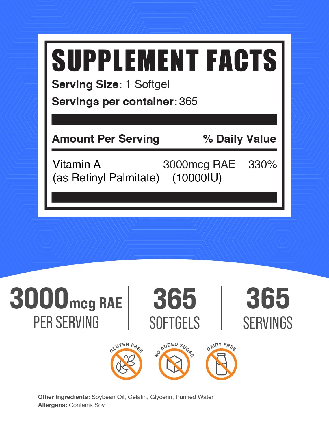 Close up of BulkSupplements Vitamin A 365 count bottle