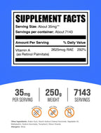 BulkSupplements Vitamin A Palmitate powder nutritional label