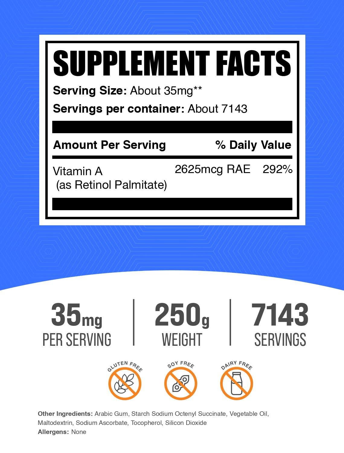 BulkSupplements Vitamin A Palmitate powder nutritional label