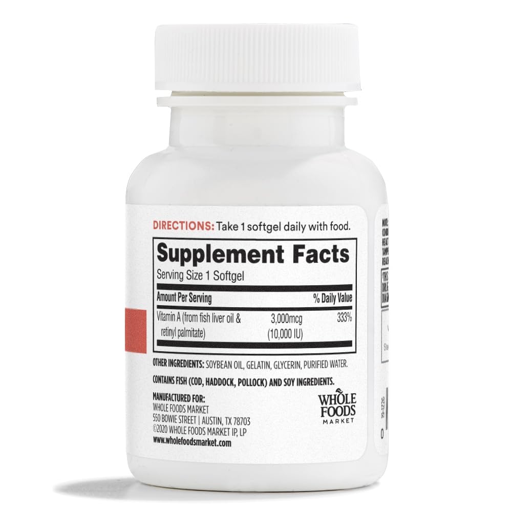 365 Vitamin A softgels label details and dosage information