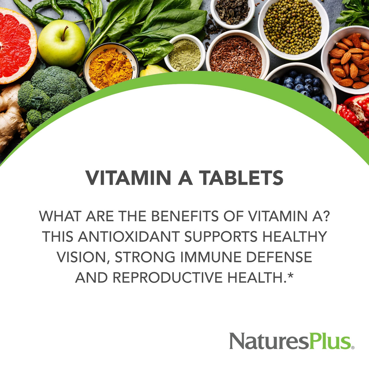 NaturesPlus natural Vitamin A supplement label details