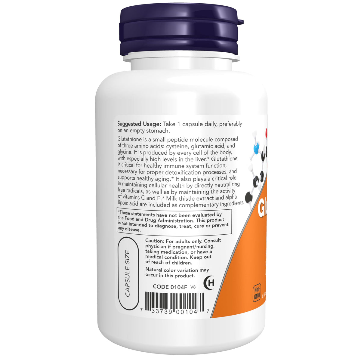 NOW Foods Glutathione 500 mg reduced active form capsules side view