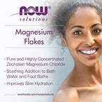 NOW Foods Magnesium Flakes 54 Ounce container back panel with detailed foot bath directions