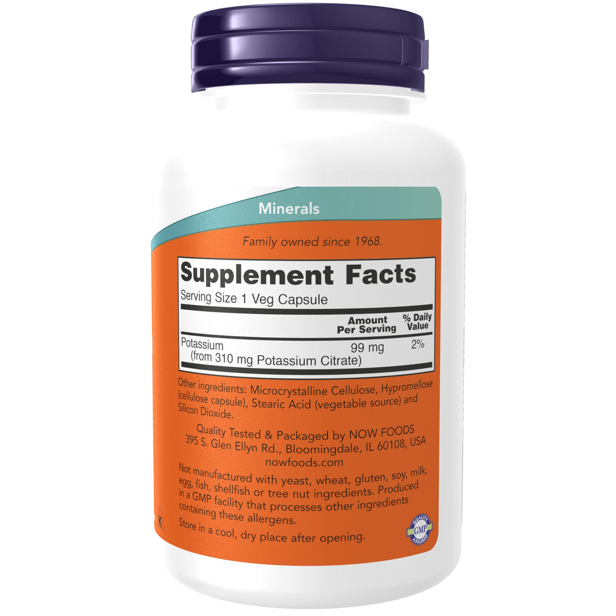 Now Foods Potassium Citrate 180 vegetarian capsules label details