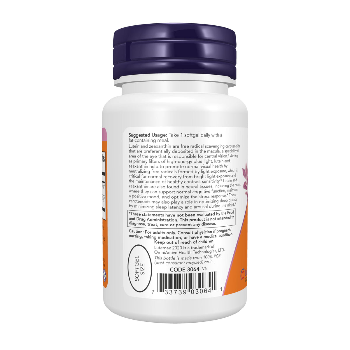 Close up of Now Foods Lutemax 2020 supplement bottle