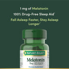 Side view of Nature's Bounty Melatonin 180 tablets packaging highlighting clean vegetarian ingredients