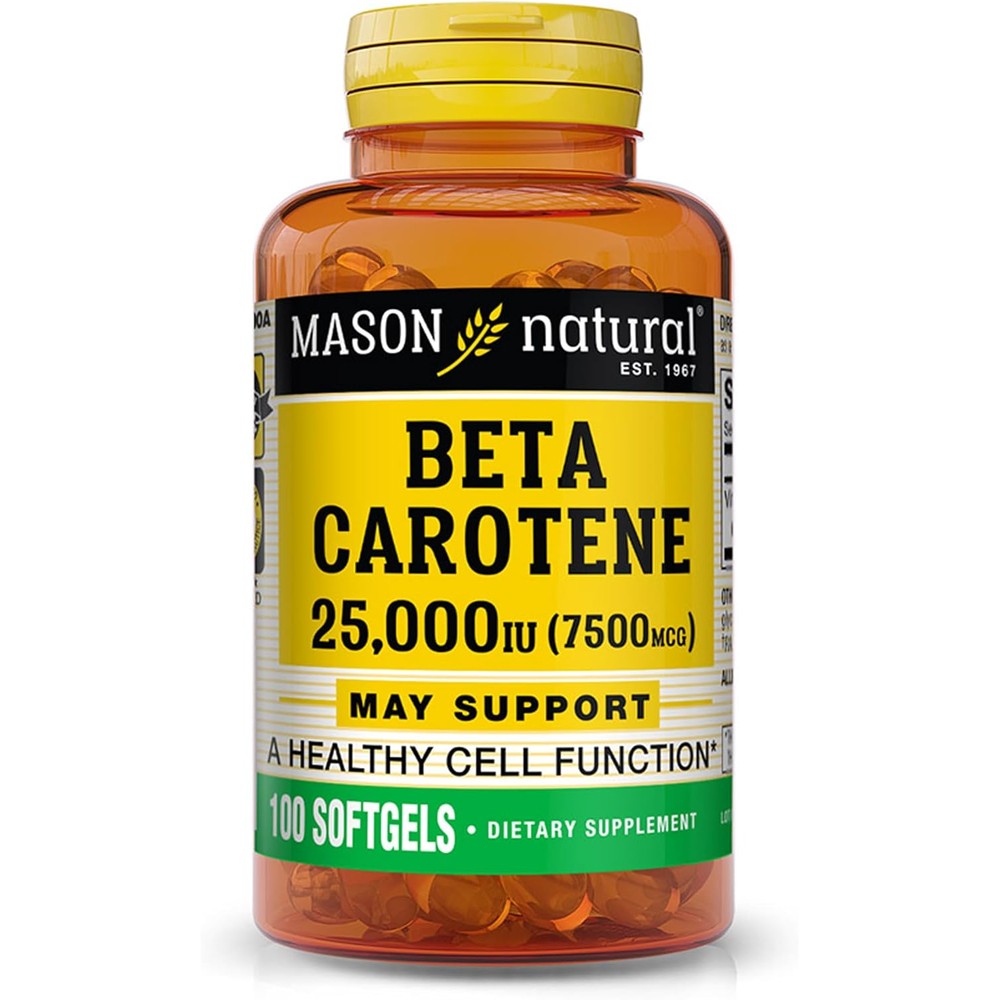 Mason Natural Vitamin A Beta Carotene 100 softgels bottle front view for vision support.
