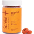 Sorelle Beauty Glowing Skin Tanning Gummies front view bottle of sunless glow vitamins