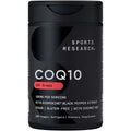 Sports Research CoQ10 100mg front view bottle containing 120 vegan softgels for high absorption dietary support.
