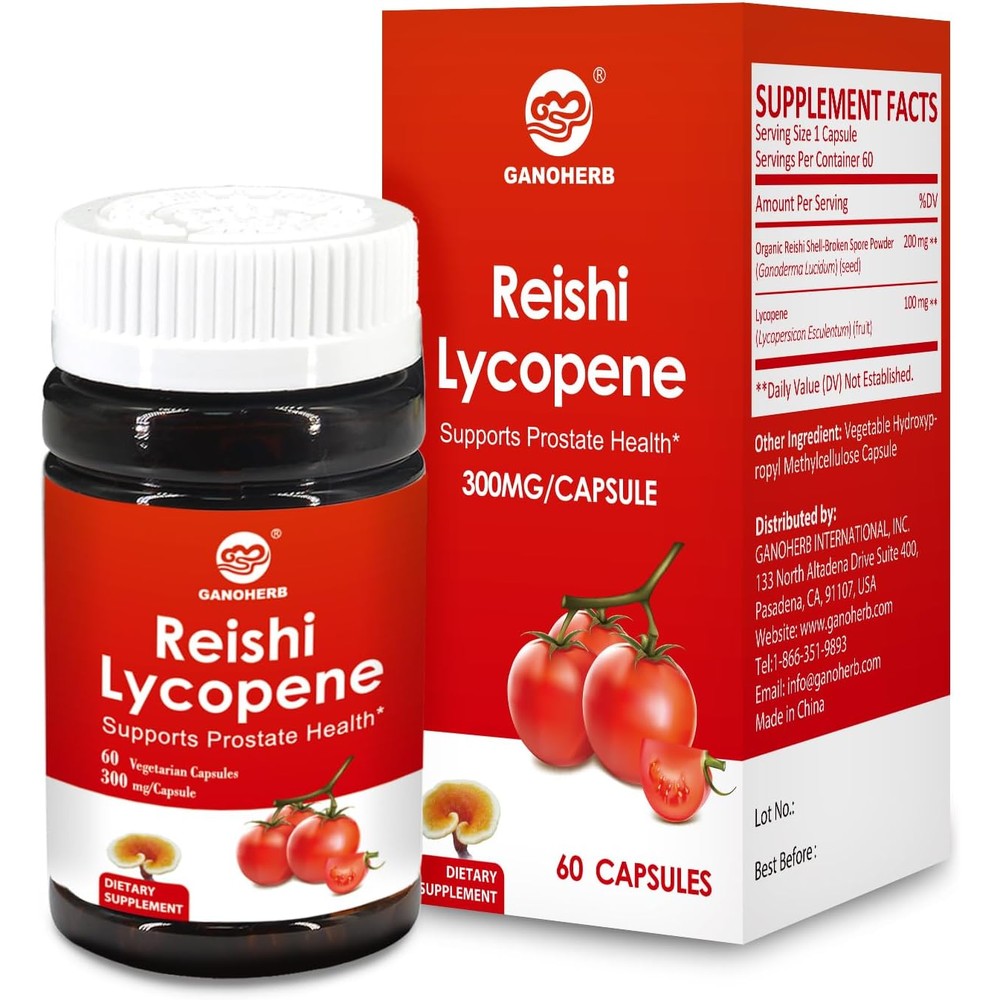 Ganoherb Lycopene Supplement for men bottle front view showcasing prostate health benefits