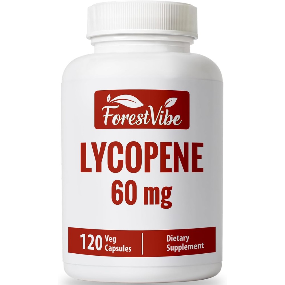 ForestVibe Lycopene Supplement 60mg 120 vegan capsules front bottle view for prostate health.