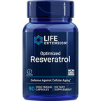 Life Extension Optimized Resveratrol 90 vegetarian capsules front bottle view