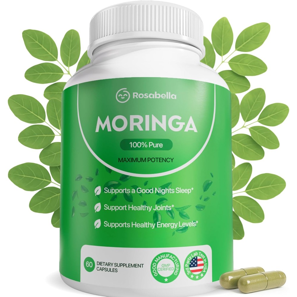 Rosabella Moringa Capsules front of bottle dietary supplement