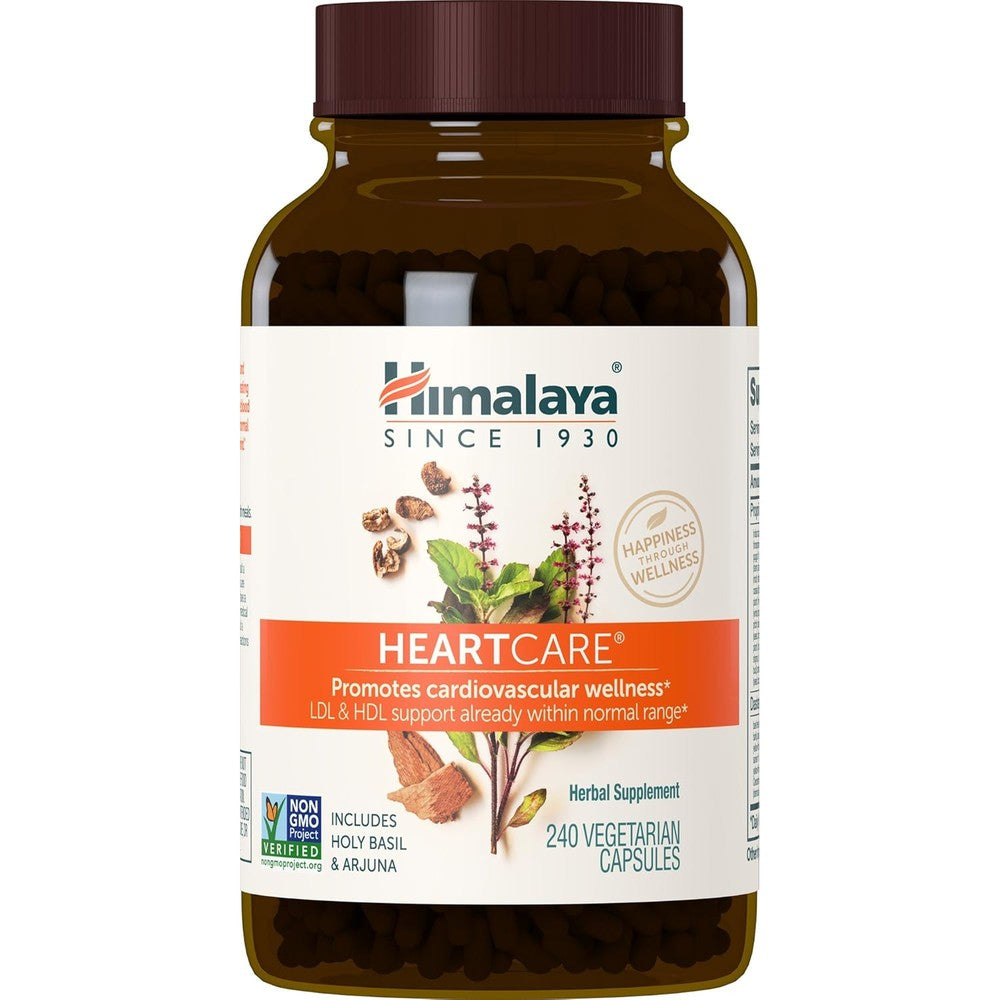 Himalaya HeartCare 240 vegetarian capsules front bottle view for cardiovascular support.