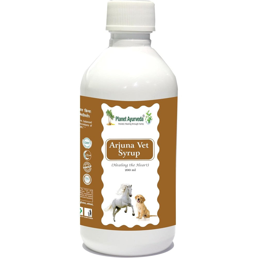 Planet Ayurveda Arjuna Vet Syrup 200 milliliter front view bottle for animal cardiac wellness