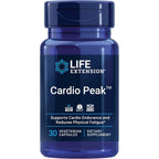 Life Extension Cardio Peak 30 vegetarian capsules front view showing heart health supplement packaging.
