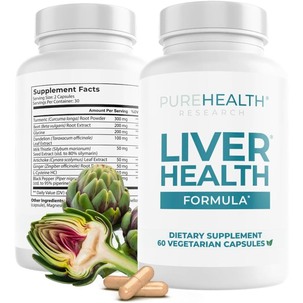 PureHealth Research Liver Health 60 capsules front view bottle for natural liver detox.
