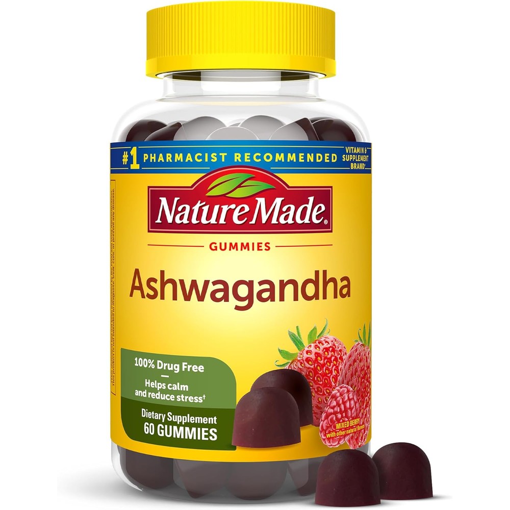 Nature Made Ashwagandha KSM66 Gummies 60 Count front view bottle for stress support