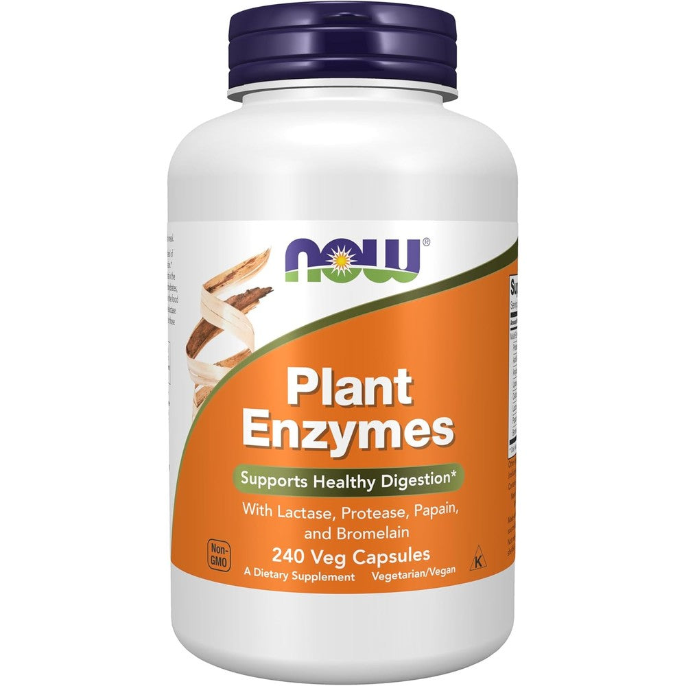 Now Foods Plant Enzymes 240 vegetarian capsules front view bottle showing digestive support label