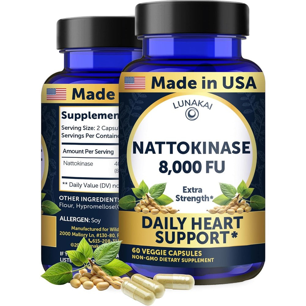 Lunakai Nattokinase 8000 FU bottle front view heart support supplement