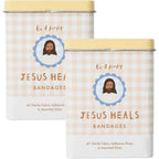 Be A Heart Jesus Heals Bandages Cottage Collection front view of two decorative tins.