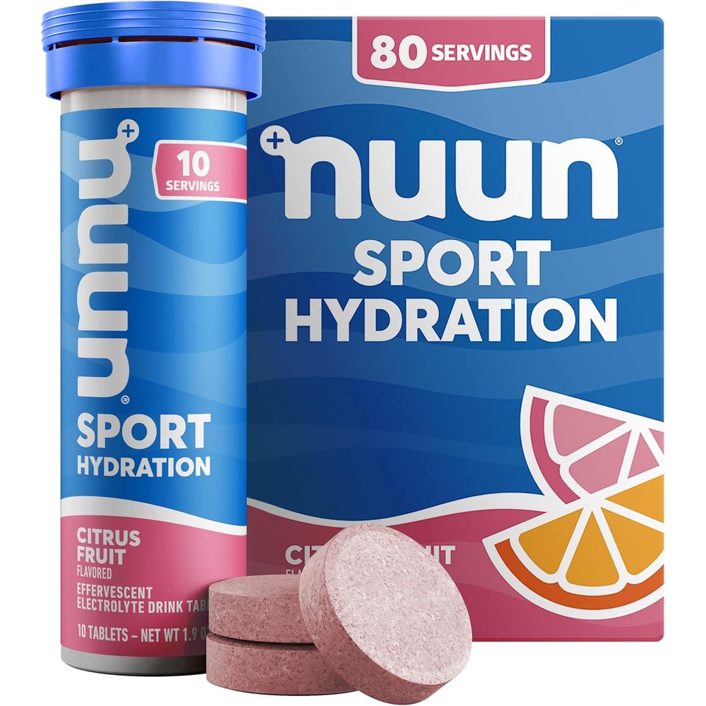 Nuun Sport sugar free electrolyte tablets citrus fruit 8 pack front view for workout hydration.