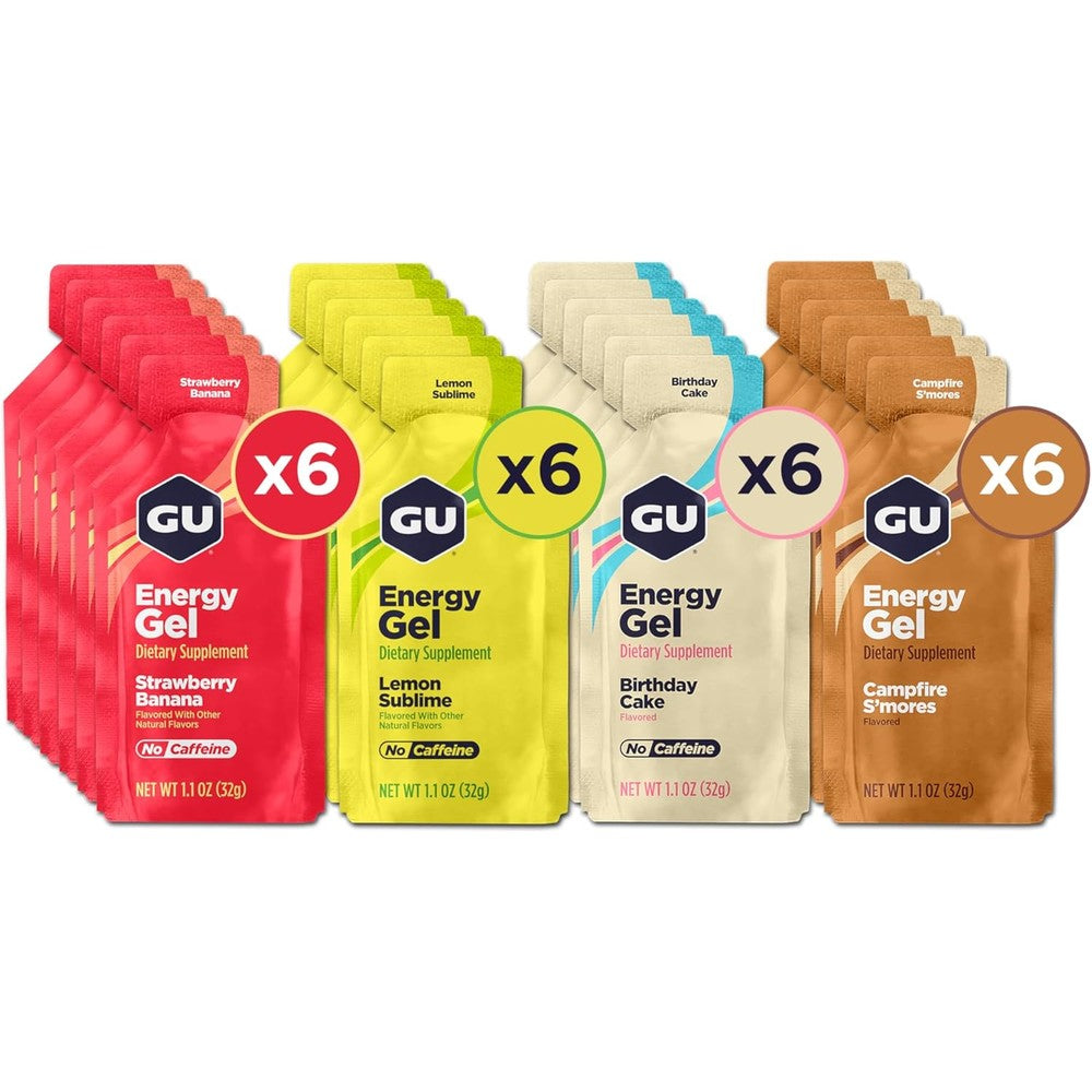 GU Energy Original Sports Nutrition Gels 24 Count Variety Pack front view for endurance athletes.