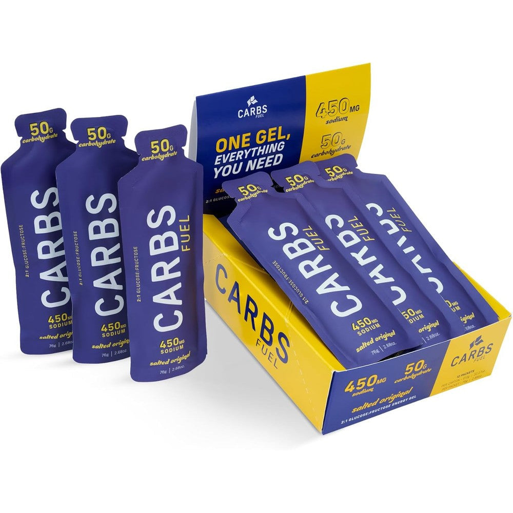 Carbs Fuel Salted Original 50g Energy Gel front view showing nutritional facts.