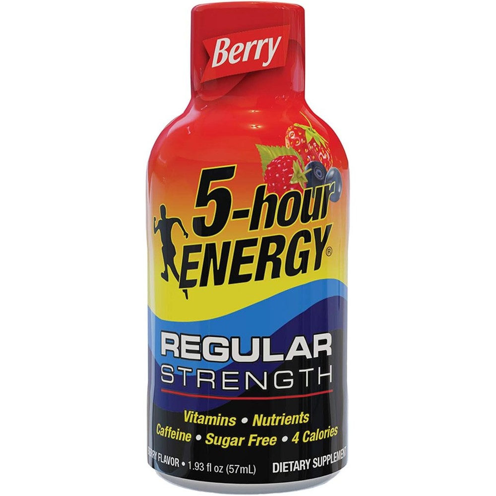 5-hour ENERGY Regular Strength Berry Shot bottle front view for quick energy