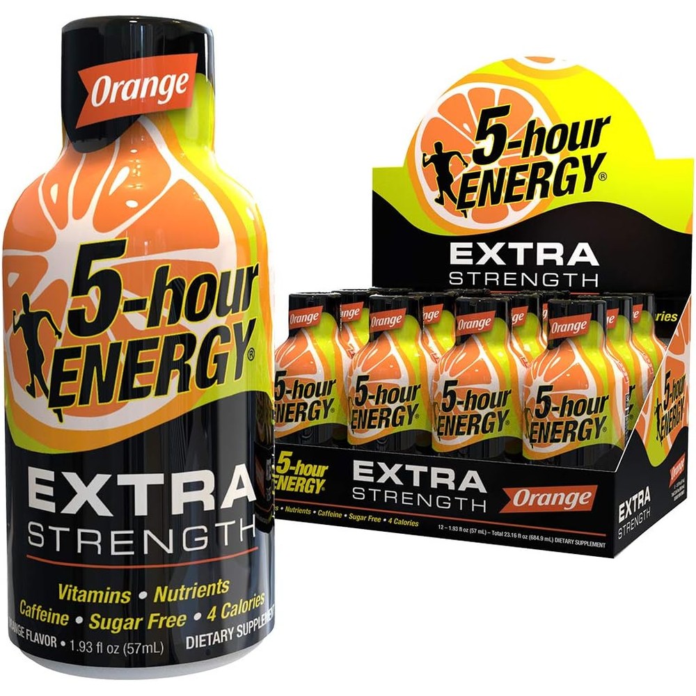 5-hour ENERGY Extra Strength Orange 12 count pack front view for caffeine boost