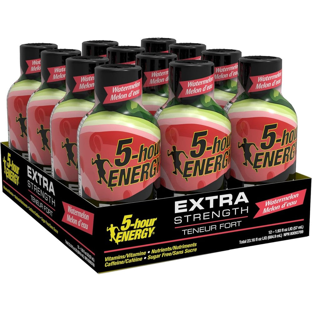 Living Essentials 5-Hour Energy Extra Strength Watermelon 12 pack front view energy shots