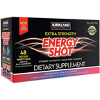 Kirkland Signature Extra Strength Energy Shot 48 count variety pack front view for instant energy.