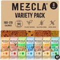 Mezcla Puff Crispy Protein Bars variety pack front view showing 8 count box