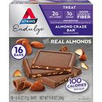 Atkins Endulge Almond Craze Bar 16 Count box front view for keto snacking.