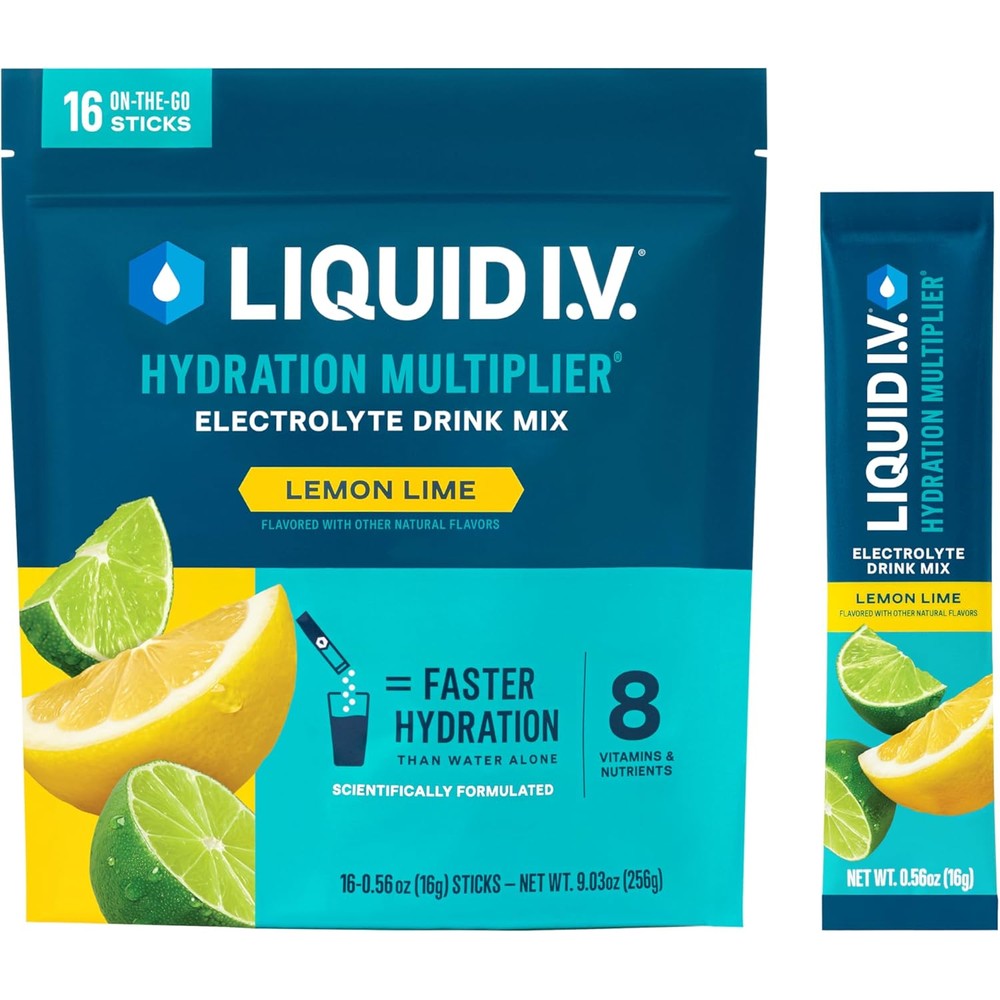 Liquid I.V. Hydration Multiplier Lemon Lime pouch front view for rapid rehydration.