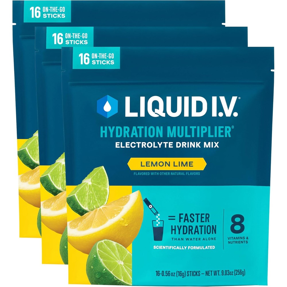 Liquid I.V. Hydration Multiplier Lemon Lime 48 Pack front view for rapid hydration.