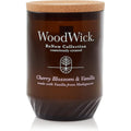 WoodWick ReNew Cherry Blossom and Vanilla Large Candle front view with amber glass