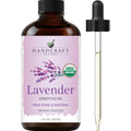 Handcraft Blends Organic Lavender Essential Oil bottle front view for aromatherapy.