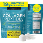 Viva Naturals Collagen Peptides 1lb Powder front view container on a solid studio background showcasing clean label design.