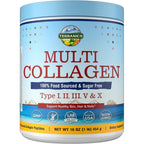 Terranics Multi Collagen Peptides Powder front view of the 16 ounce jar showing premium unflavored formula.