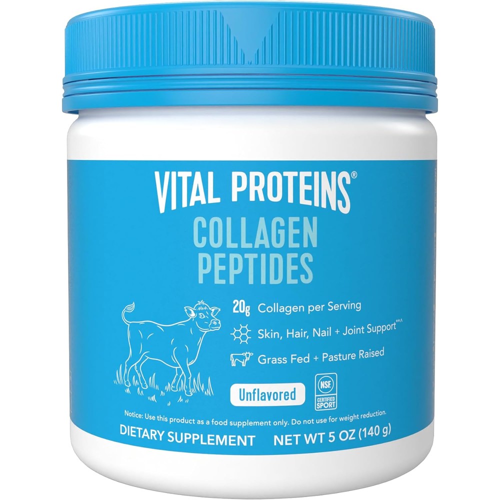 Vital Proteins Grass Fed Collagen Peptides front view of fourteen point three ounce canister for skin elasticity