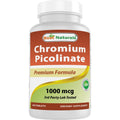 Best Naturals Chromium Picolinate 1000 Micrograms 240 Tablets front view bottle for blood sugar support