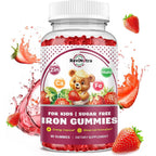 ReviNutra Iron Supplement Gummies For Kids front view bottle showing premium USA imported packaging