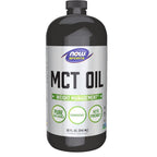 NOW Foods Sports Nutrition MCT Oil 32 Ounce front view bottle showcasing unflavored liquid packaging for fitness enthusiasts.