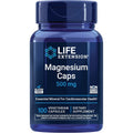 Life Extension Magnesium Caps 500 mg front view bottle showing 100 vegetarian capsules for dietary supplement needs.