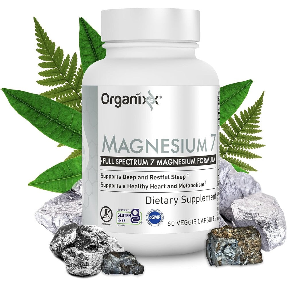 Organixx Magnesium Glycinate Complex 60 capsules front bottle view for deep sleep support.