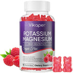 VIKAPER Potassium Magnesium High Absorption Sugar Free Heart Health 90 Gummies front view bottle showing product details for muscle relaxation.