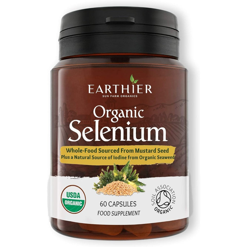 Earthier Organic Selenium 200mcg bottle front view for thyroid support supplement