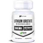 HealthFare Lithium Orotate 130mg front view of white bottle with black labeling for mood support