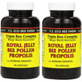 YS Eco Bee Farms Royal Jelly Bee Pollen Propolis 2 pack front view showing organic supplement bottles